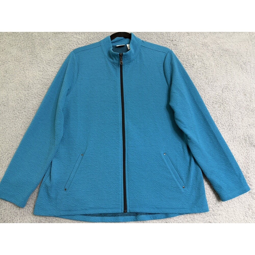Chicos Weekend Rhythmic Texture, Full Zip Jacket Size 2 Large Turquoise